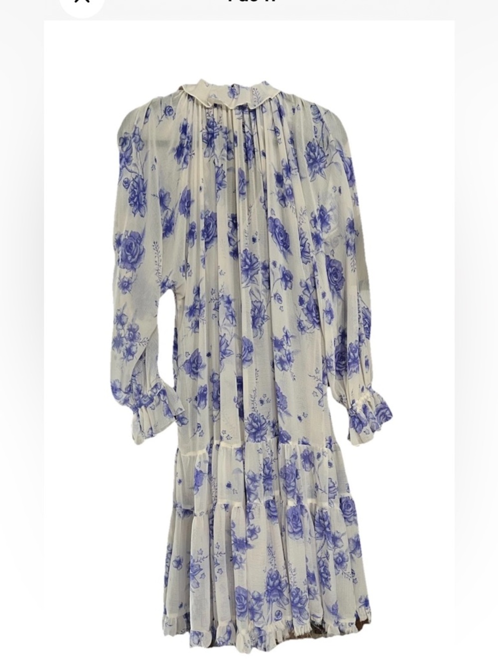 Free People M Ivory Purple Floral Puff Sleeves Dress Ruffle Frayed hem - Picture 2 of 11